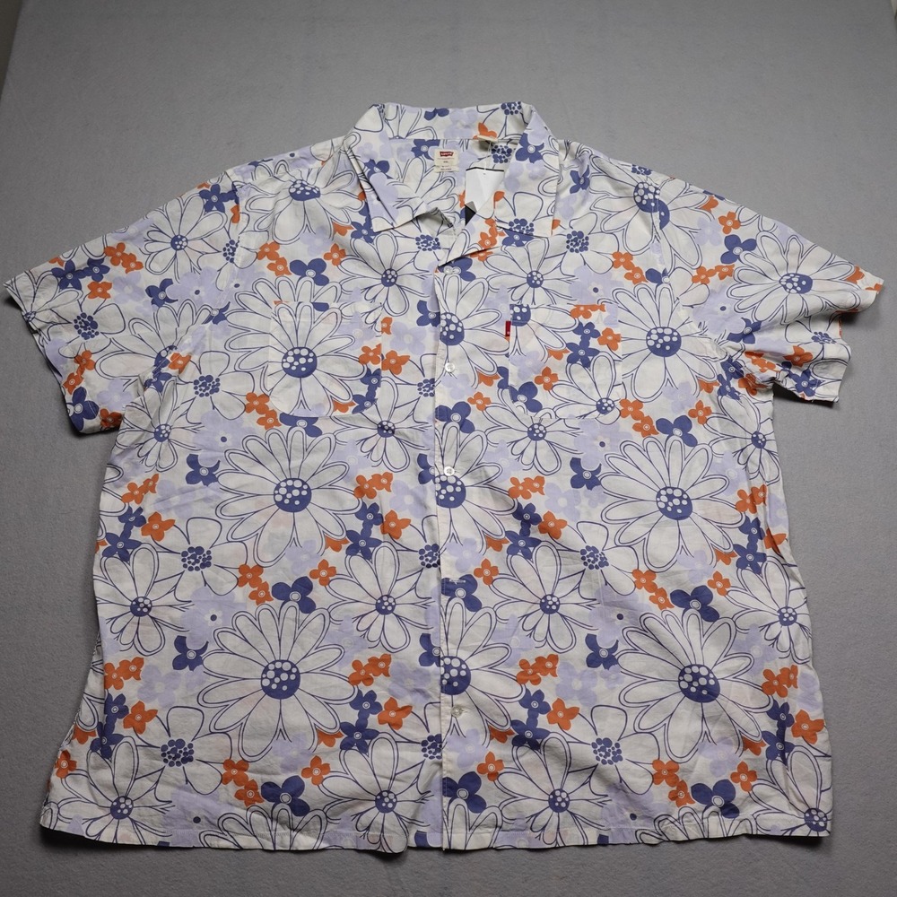 Levi's Shirt Mens 3XL White Floral Short Sleeve Button Up Cotton Relaxed NWT
